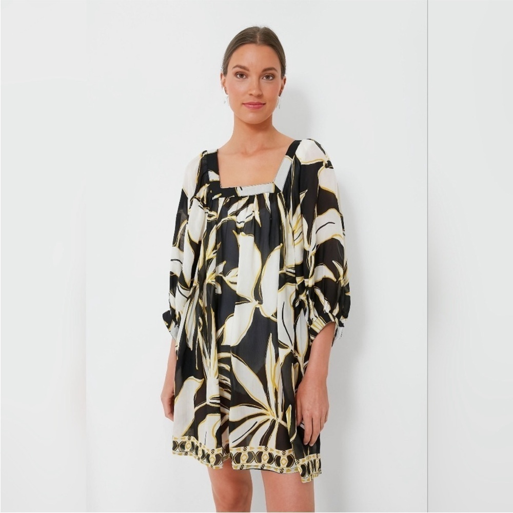 Tuckernuck Dress Mod Iris Coverup Balloon Sleeve Mini in Black Gold - Picture 5 of 9